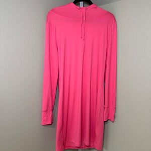 C & C California Hot Pink UV Coverup Hoodie Dress Long Sleeve Beach Swim‎ Large